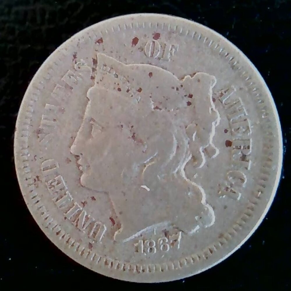 1867 Three 3 Cent Nice, Fine/VF Details